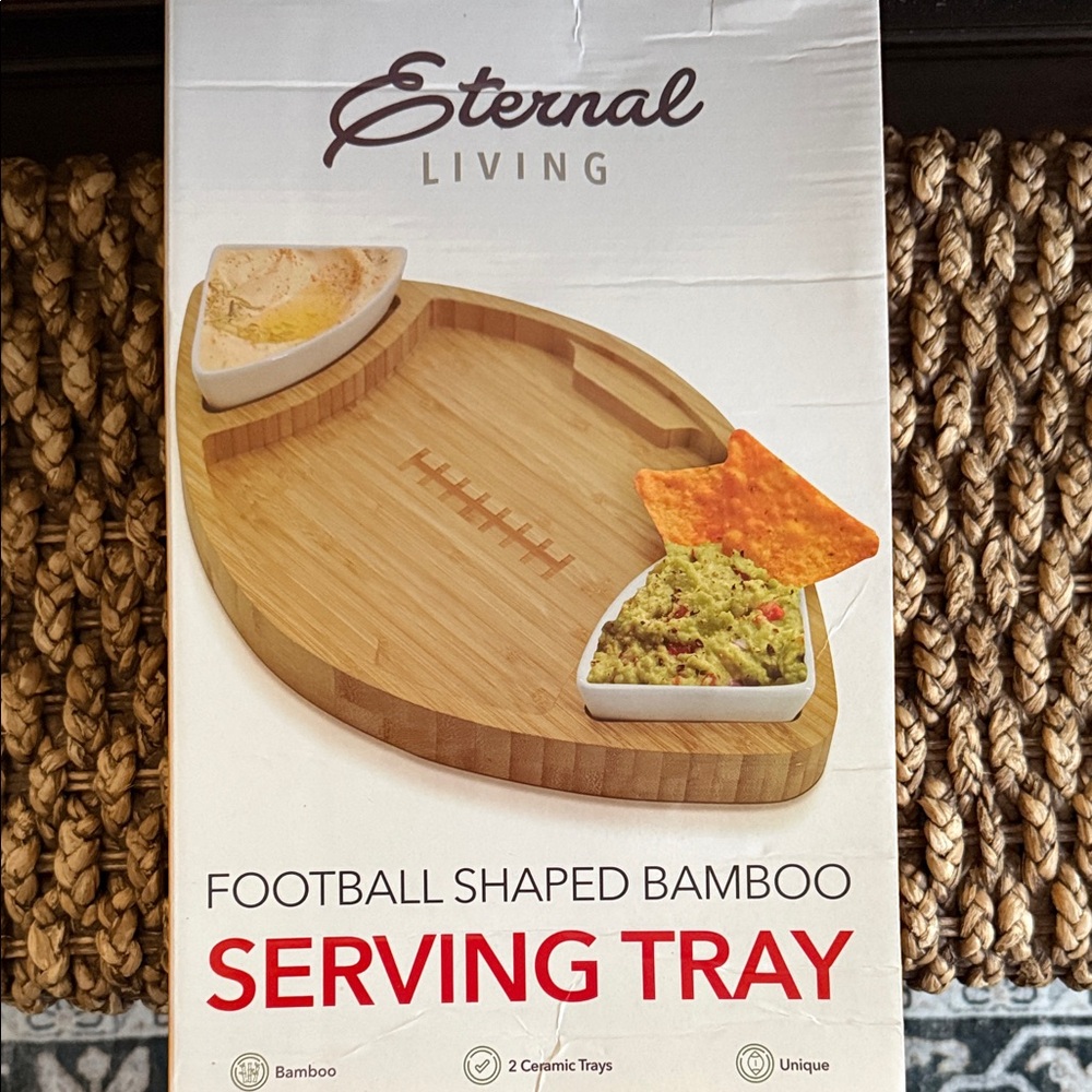 Bamboo Egg Shape Serving Tray with Ceramic Bowls